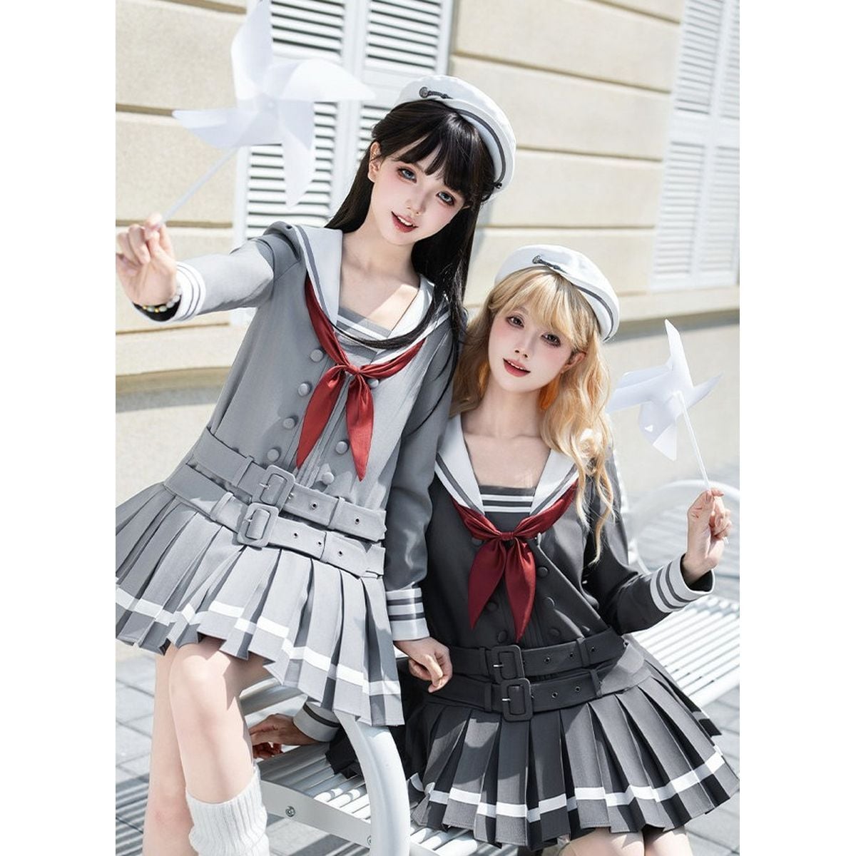 セーラー服　夏　4枚セット　冬服もセット ダブルベルトグレーセーラー服セットアップ | Maiden's Rêve