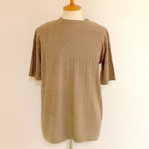 Crazy Pattern Short Sleeve Knit　Beige