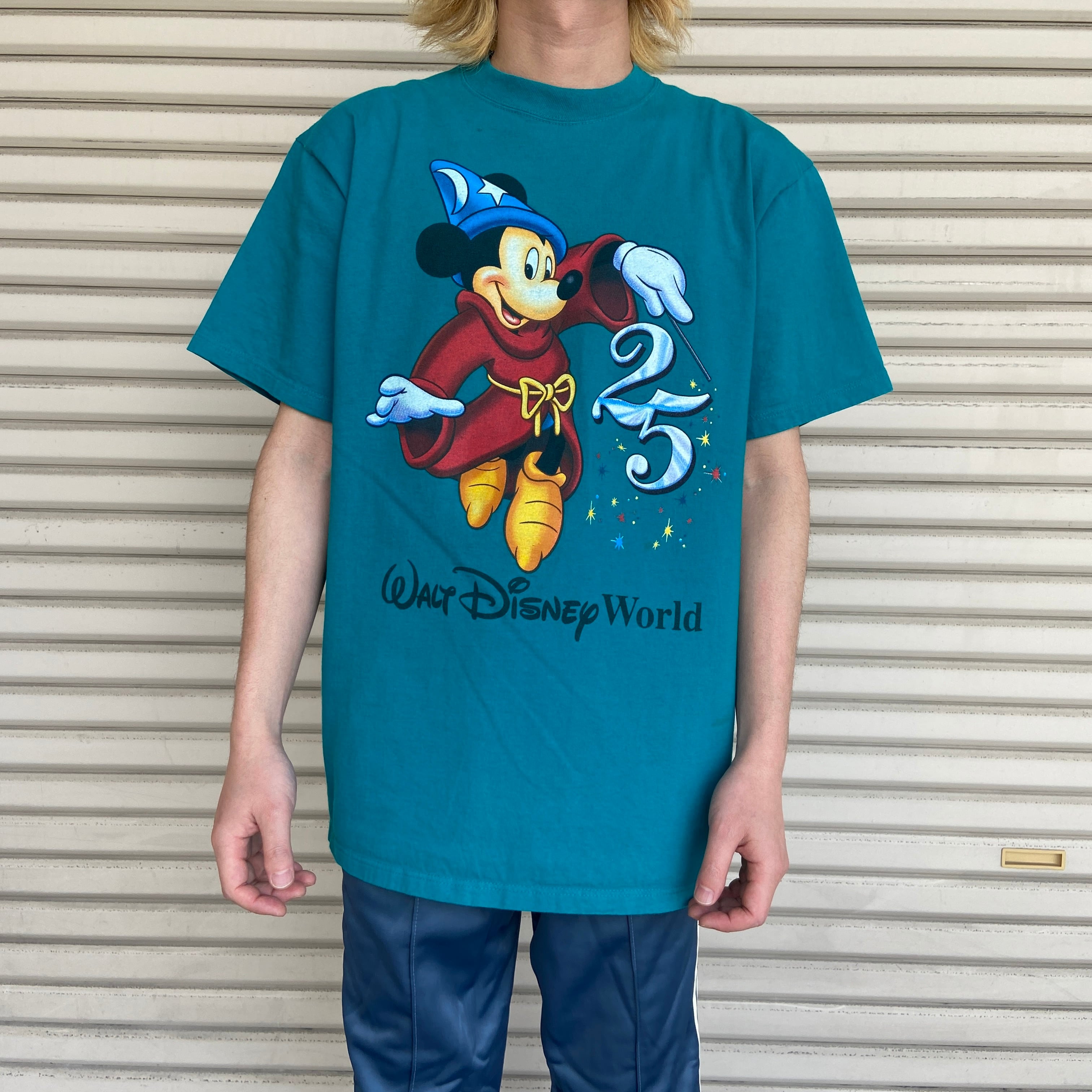 『送料無料』ミッキーマウス　90s ファンタジア　キャラクターTシャツ　25周年記念　ブルー | 古着屋 Uan powered by BASE