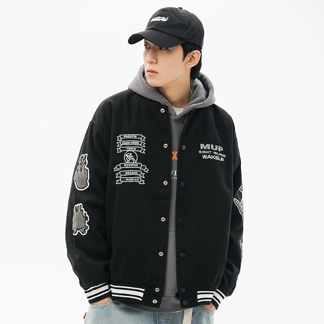 ブルゾン メンズ アウター スタジャン かっこいい おしゃれ ストリート ビッグシルエット ブラック M/L/XL/2XL/3XL