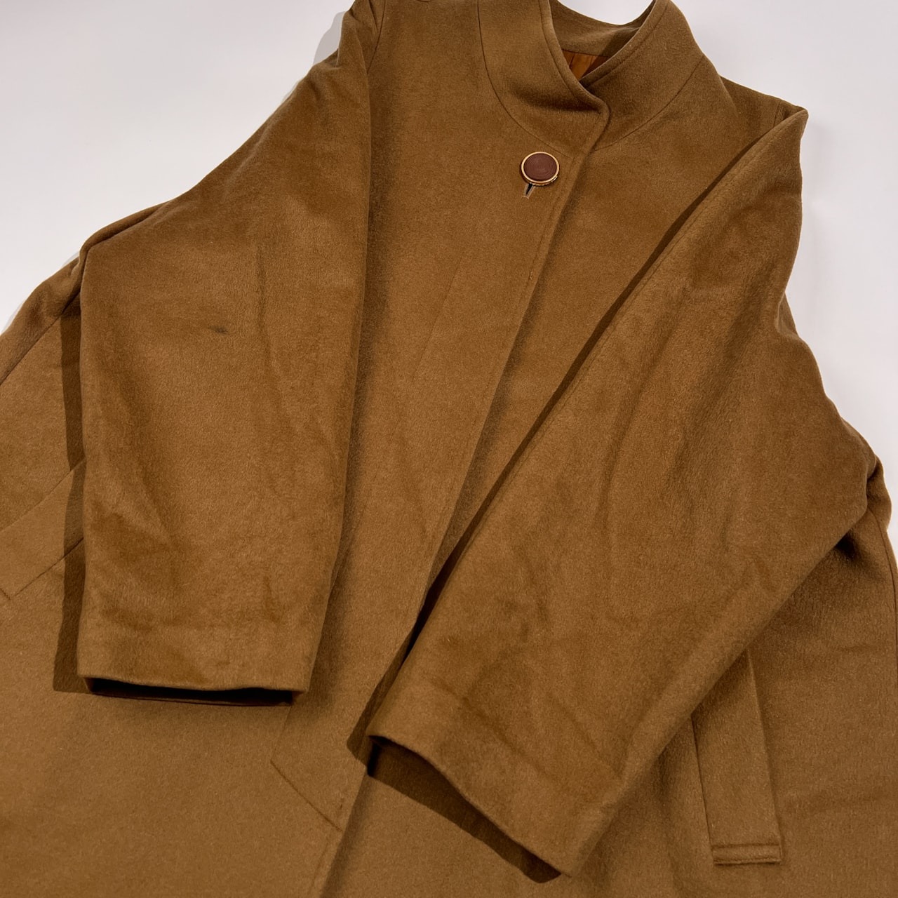 カシミヤ100% Cashmere ハイネック カシミア ウール コート /キャメル/レディース