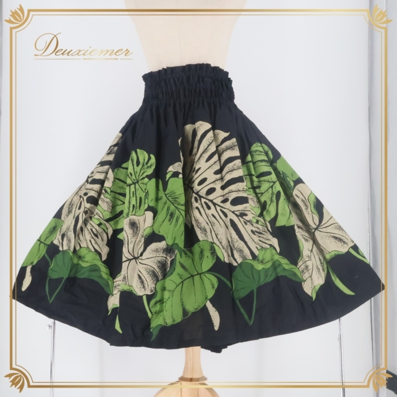 フラダンス 衣装 パウスカート ブラック系 RainbowHawaii ハワイ製 モンステラ柄 ハワイアンプリント アロハ フラ ダンス レッスン 練習 ベージュ系 グリーン系 黒 黄緑 肌色 グランジ加工 華やか かわいい おしゃれ 上品 大人っぽい シングル スカート フラ ダンス衣装 レディース ハワイアンファッション プリントスカート おしゃれ 可愛い シンプル