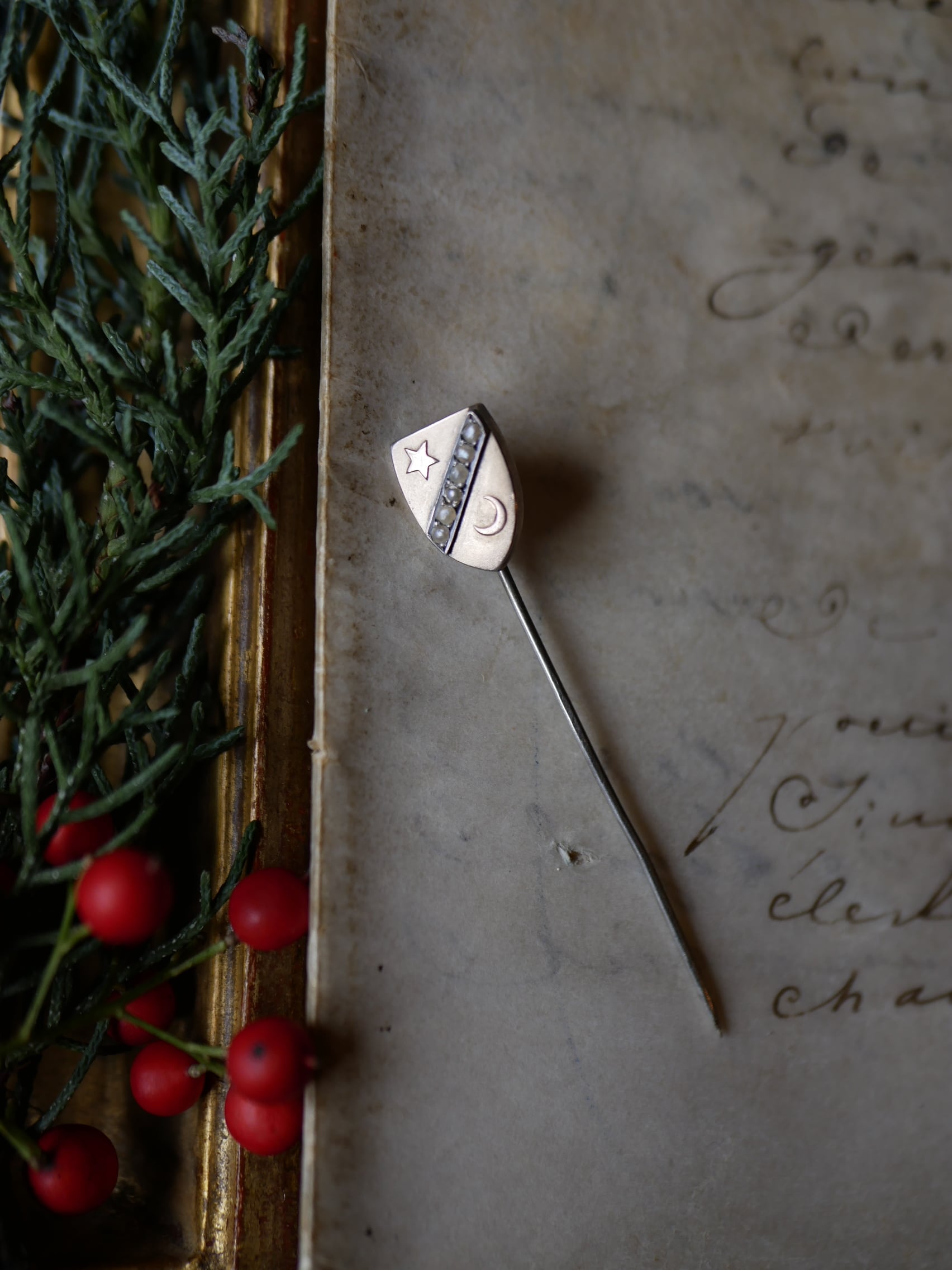 純銀製 月と星 ハットピン フランスアンティーク ヴィンテージ ブロカント