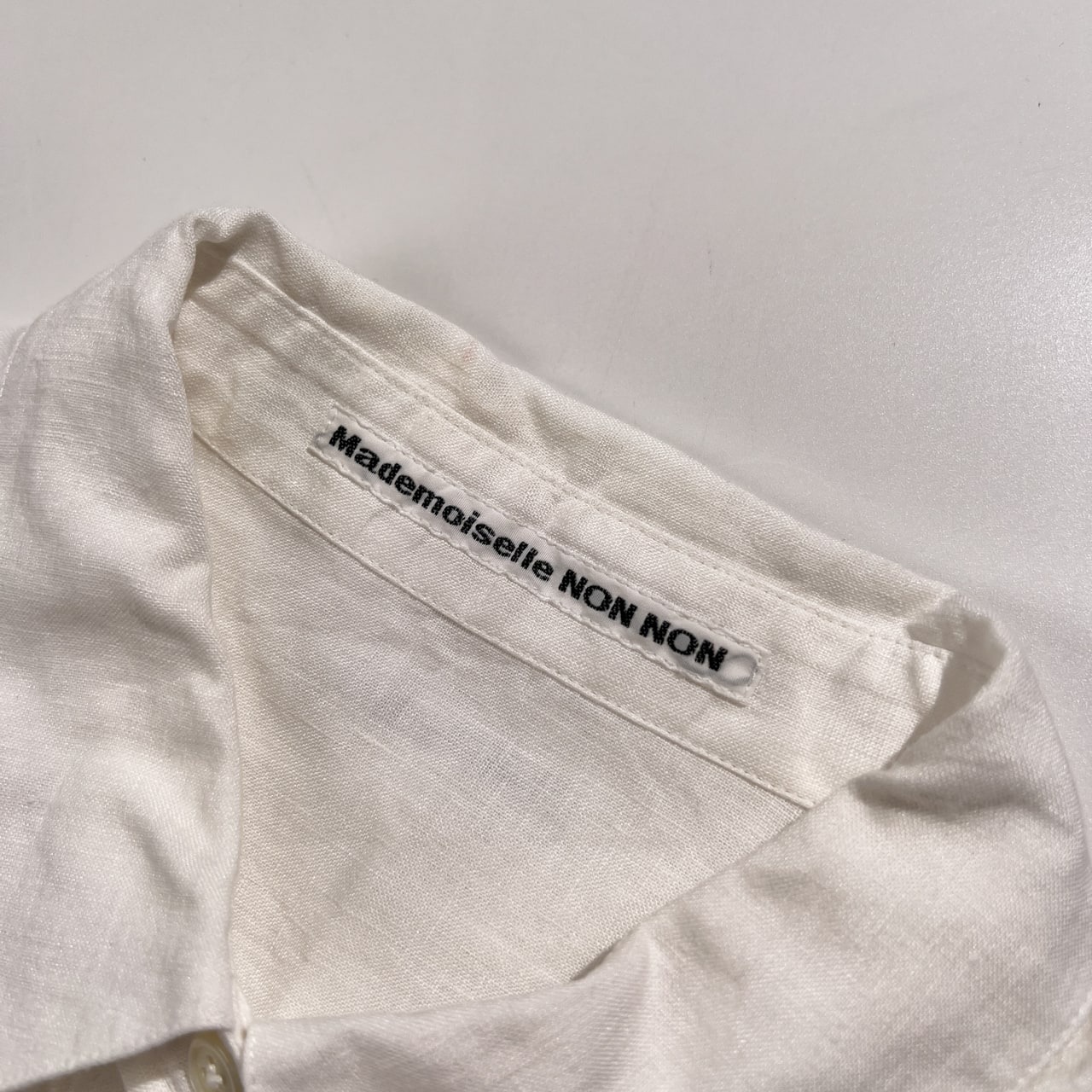 麻100% Mademoiselle NON NON マドモアゼルノンノン くまワッペン 長袖 リネン シャツ /ホワイト/レディース