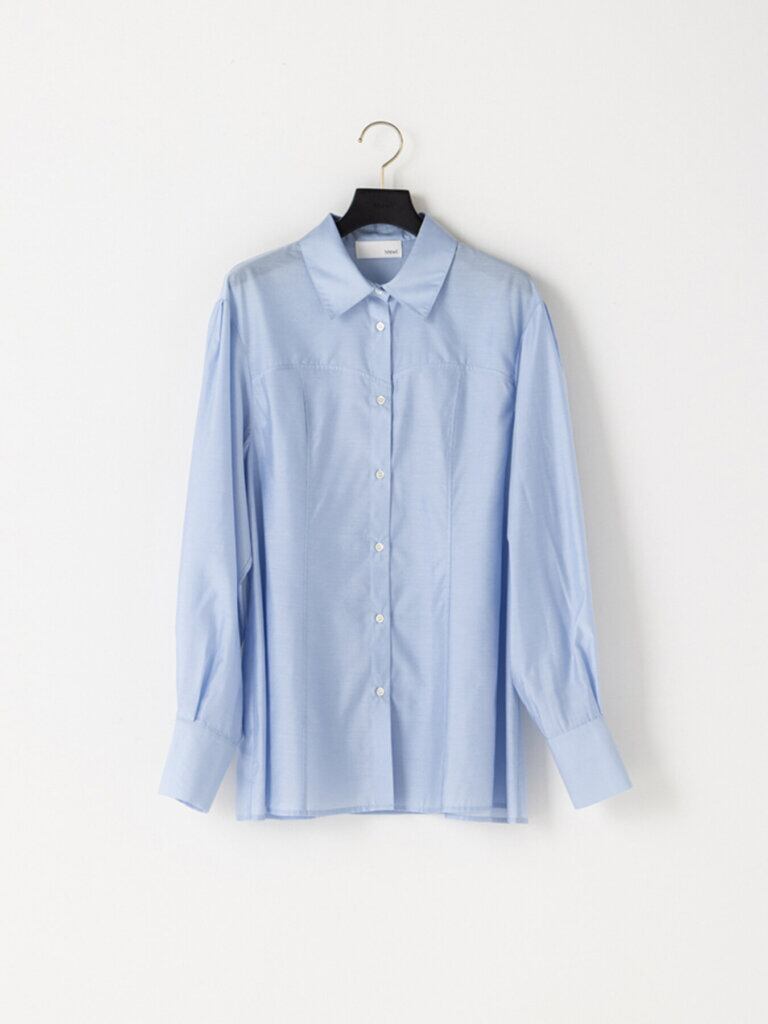 【1/上旬〜中旬入荷次第お届けのご予約】 Mewl/ミュール SHEER CURVY SHIRT M264-18167