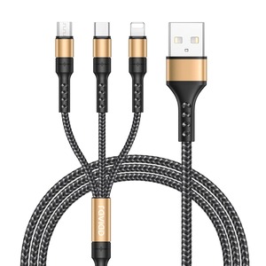 【数量限り】RAVIAD 3in1 充電ケーブル USB ケーブル 充電コード USB Type C ケーブル Micro USB ケーブル Phone 充電ケーブル 3台同時給電可能 Phone Android タイプC Galaxy Kindle 等全機種対応 超高耐久 - 1.2M ゴールド