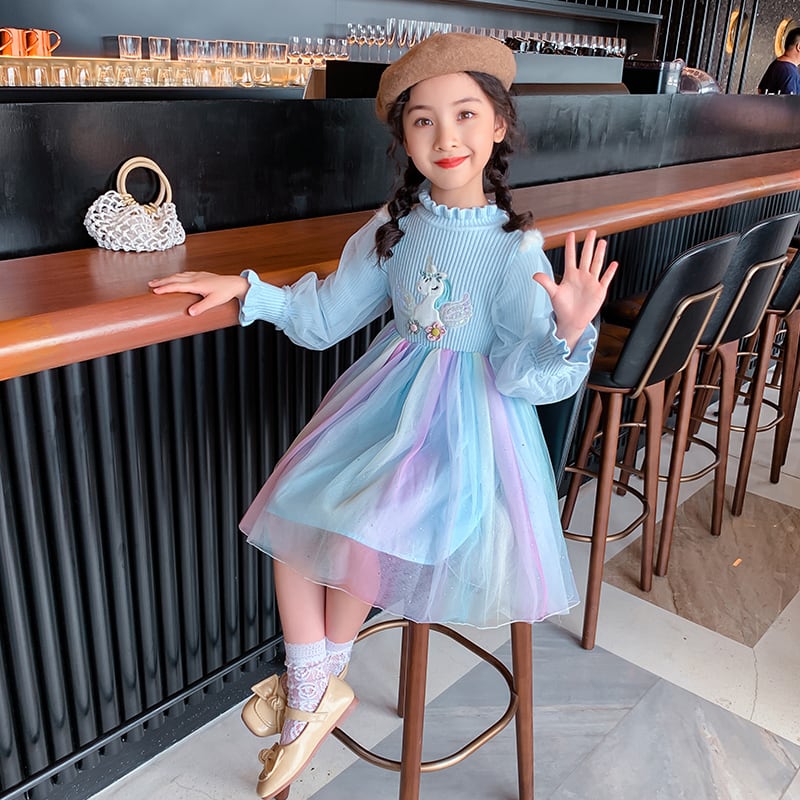 韓国子供服☆ボリューム袖 ユニコーン ワンピース チュールスカート 