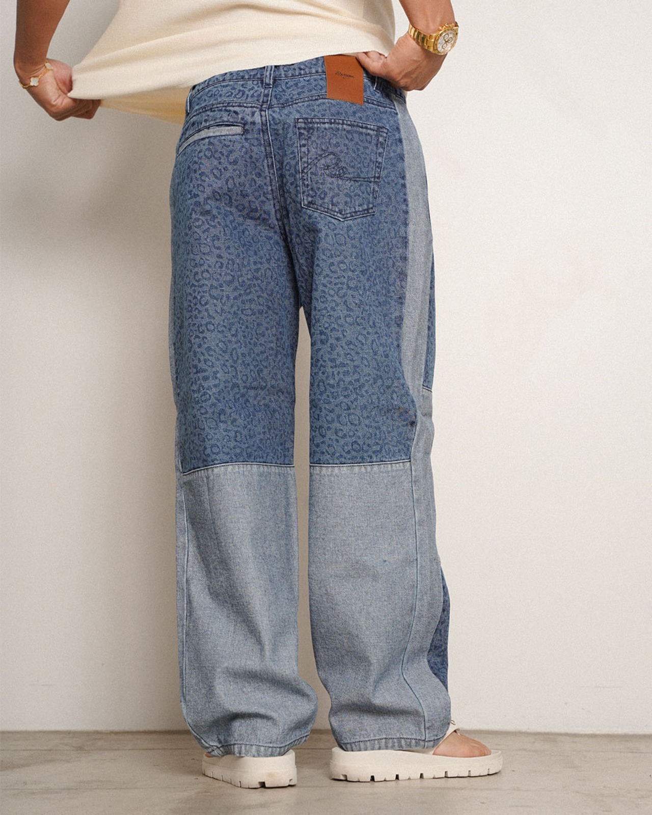 【#Re:room】LEOPARD PANELED WIDE DENIM PANTS［REP323］