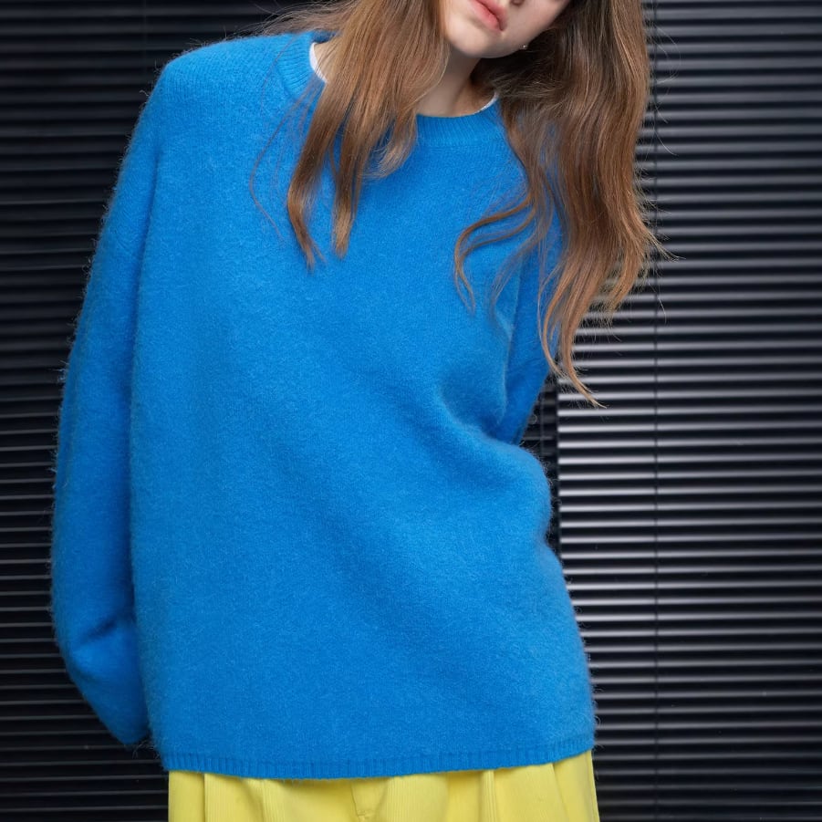 TFW49 ラウンドネックニット 青　Mサイズ ヴィーニャ] リバーシブル ケーブル ニット, grey | MAX&Co.