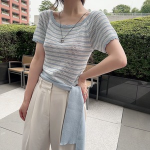 Border ribbon knit  / blue (7月中旬頃発送予定)