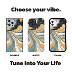 受注生産 iPhoneケース ブルーと金色の流れるマーブル｜紙マーブリング MARB015D