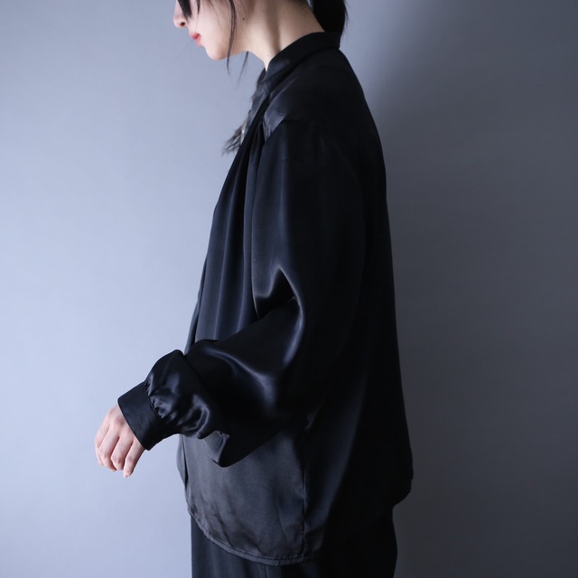 neck ornament design satin fabric black mode shirt