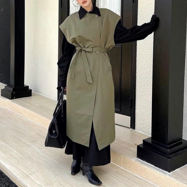 Long belted tailored vest【2color】 C1435