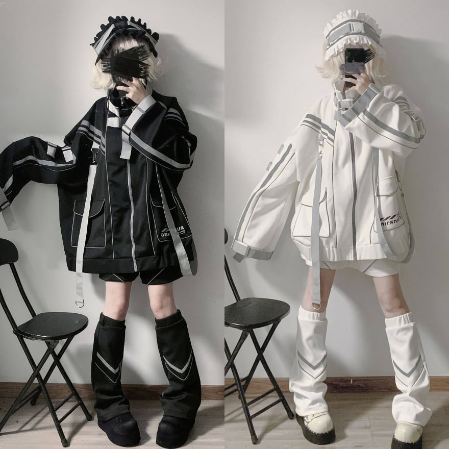サブカル地雷系 反射 ジャケット ショートパンツ レッグウォーマー カチューシャ