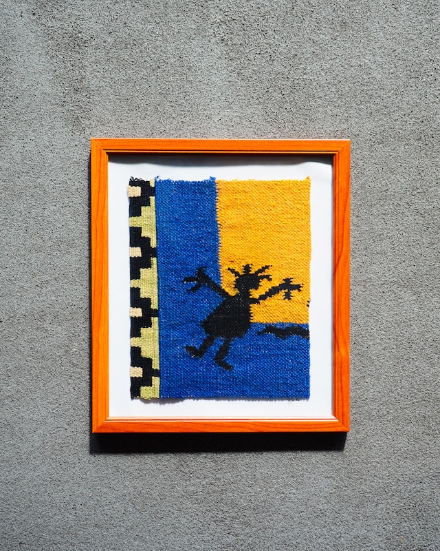 Framed Kilim Art Featuring Geometric Patterns and Human Figures
