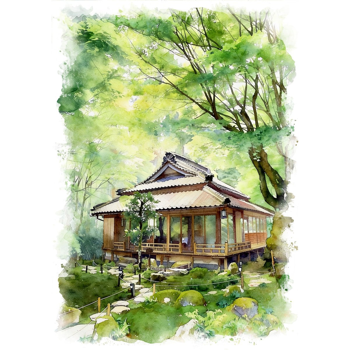 絵画 日本 滋賀県 近江八幡にある新緑の教林坊 風景画 インテリアアート額付き 水彩画・油絵風 WAT0170