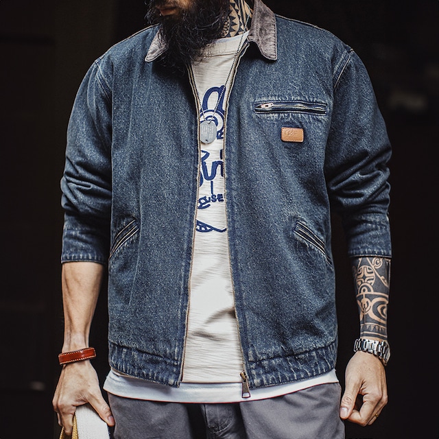 10.5oz vintage washed cropped denim work jacket 00598