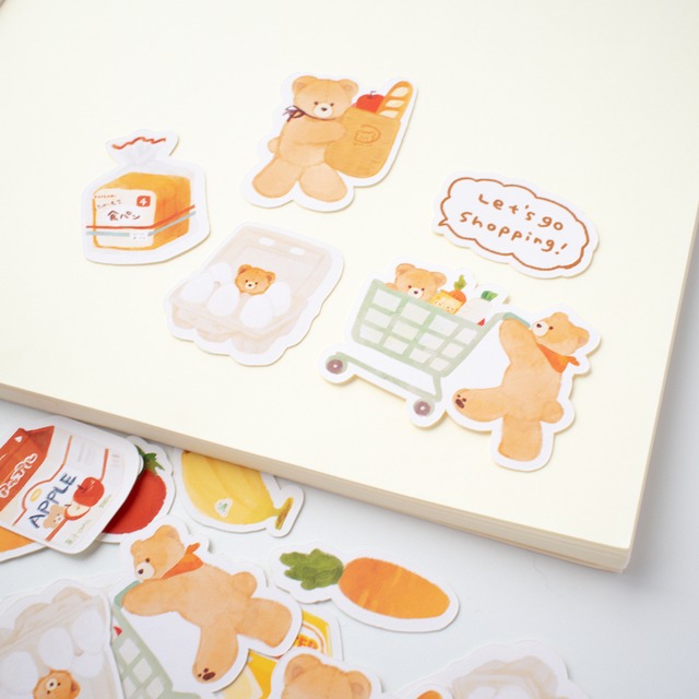 くまのおかいものフレークシール