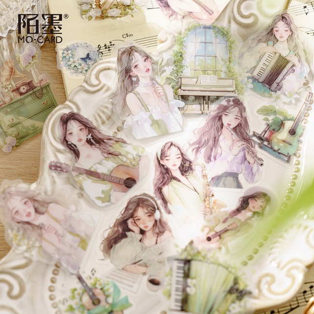 音楽を楽しむ女の子たちの霧面PETシールセット　20種40枚入り　音乐女子图鉴（Music women's guide）シリーズ[MC-45s]