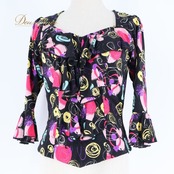フラメンコ 衣装 ブラウス トップス ブラック系 ピンク系 パープル系 黒 紫 ピンク 柄 模様 賑やか 華やか ダンス パーティ 発表会 フラメンコ用 レディース カラフル 模様入り 個性的 フォーマル イベント用 パーティー用