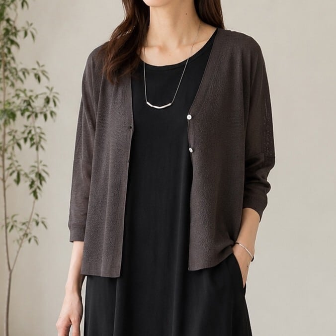 A63】 新品 即納 BEARDSLEY シアーサラッとカーディガン ビアズリー 茶