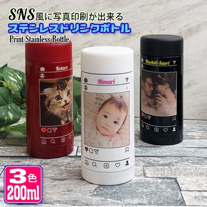 SNS風 写真印刷 ステンレスボトル 200ml (全3色) 水筒