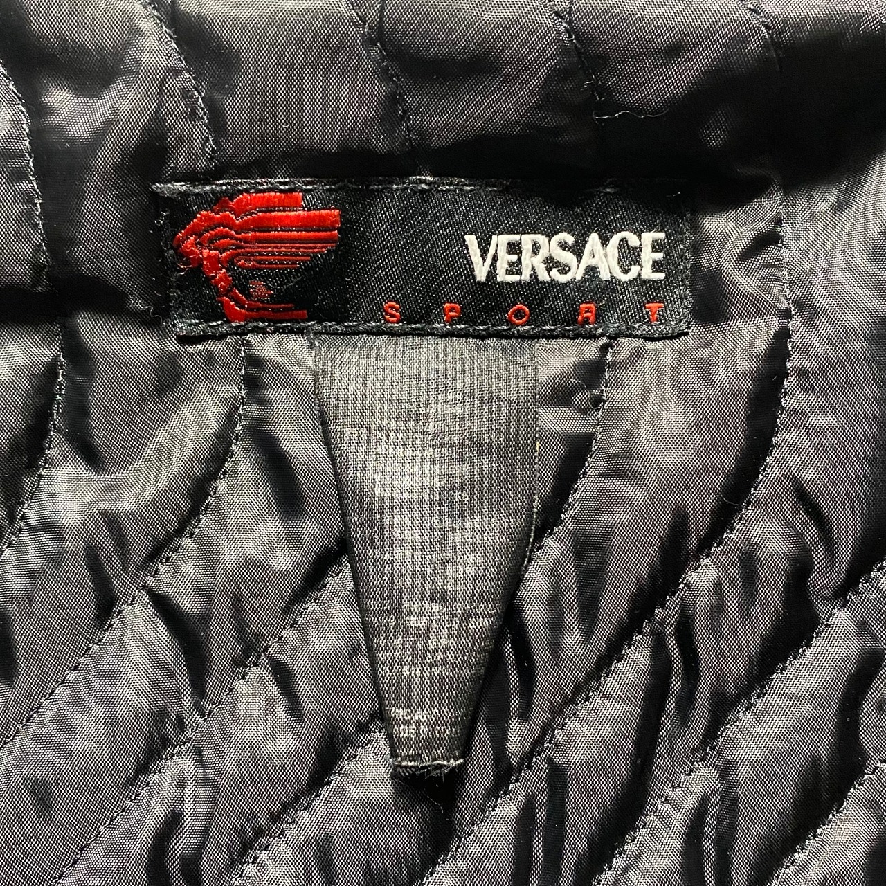 vintage VERSACE SPORT black brushed fabric stand collar coat