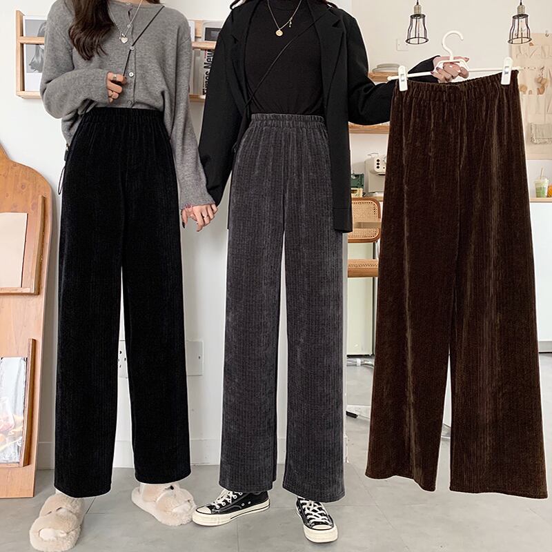 コーデュロイパンツ スプリングオータムハイウェスト薄手カジュアル 春物 秋物 1号婦人30750337366