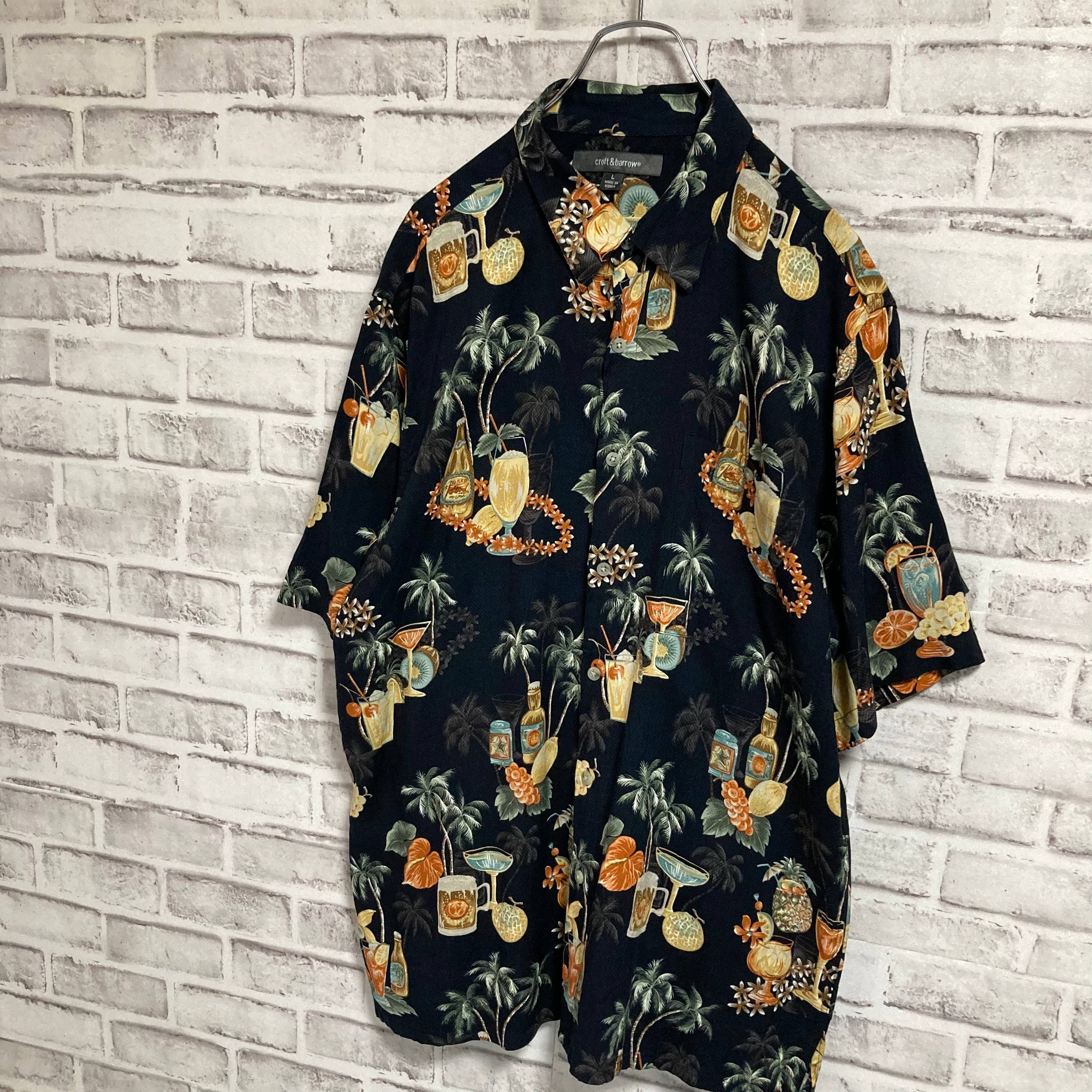 croft&barrow】S/S Shirt L “BEER Pattern” Rayon100% アロハシャツ 柄