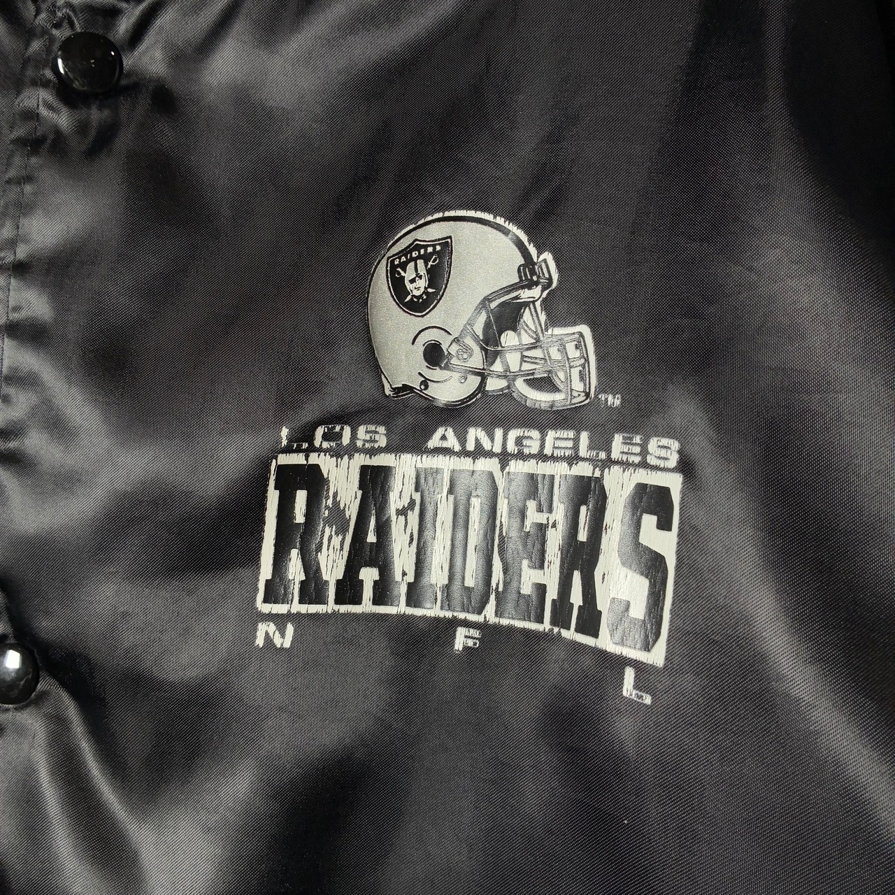 90s USA製 RAIDERS レイダース サテンスタジャン 裏キルティング ブラック XXL