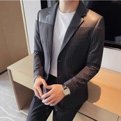 striped leather casual suit jacket 00142