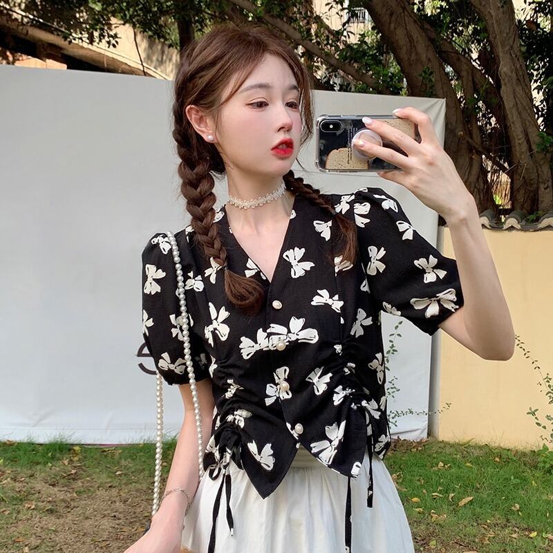 シャツ トップス サマー薄手スタンダードフローラル レトロ 大人ガーリー スウィート キュート カジュアル 夏物 花柄 1号婦人99491279275