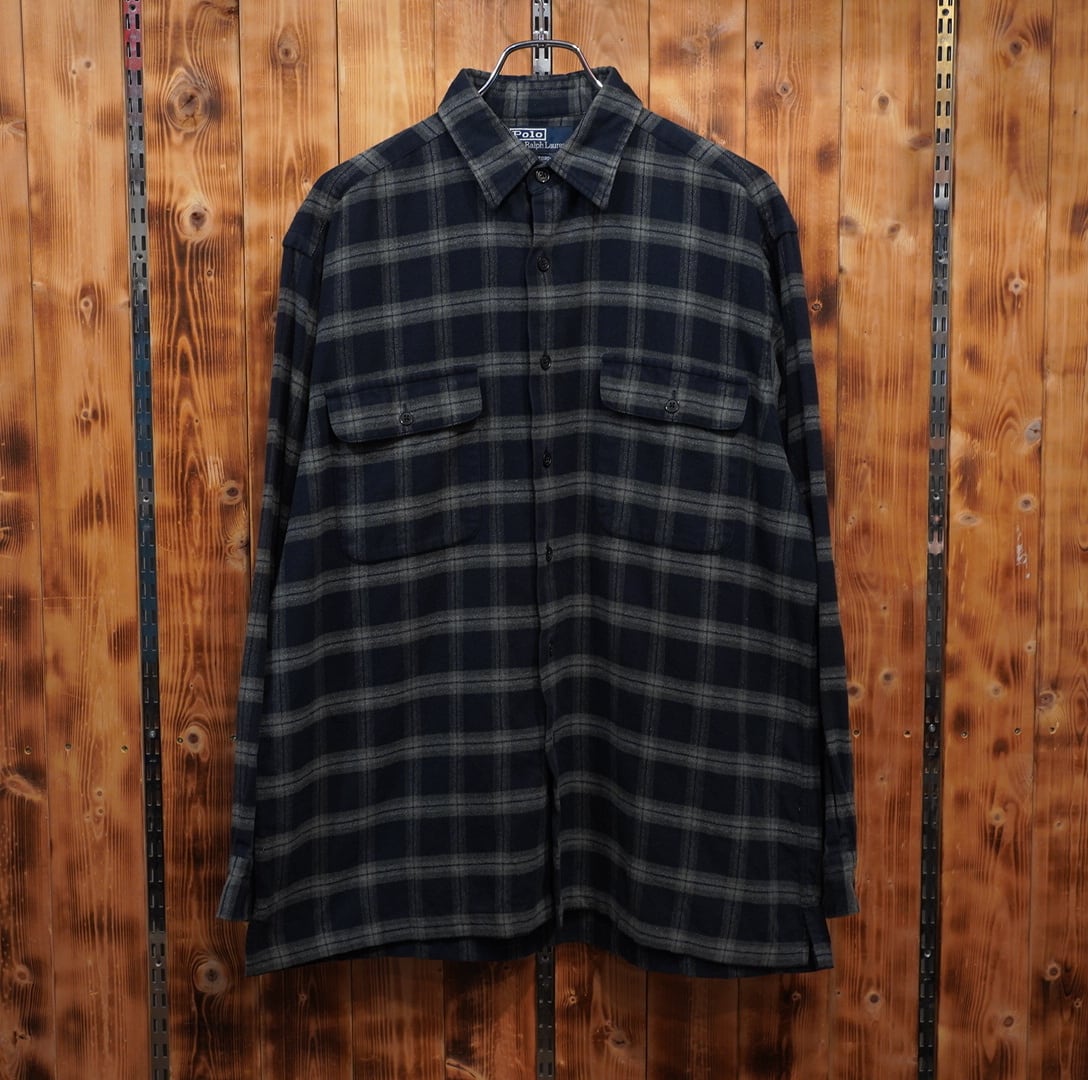 ralphlauren benford ブラック チェック ネルシャツ ボックスシャツ M/ラルフローレン