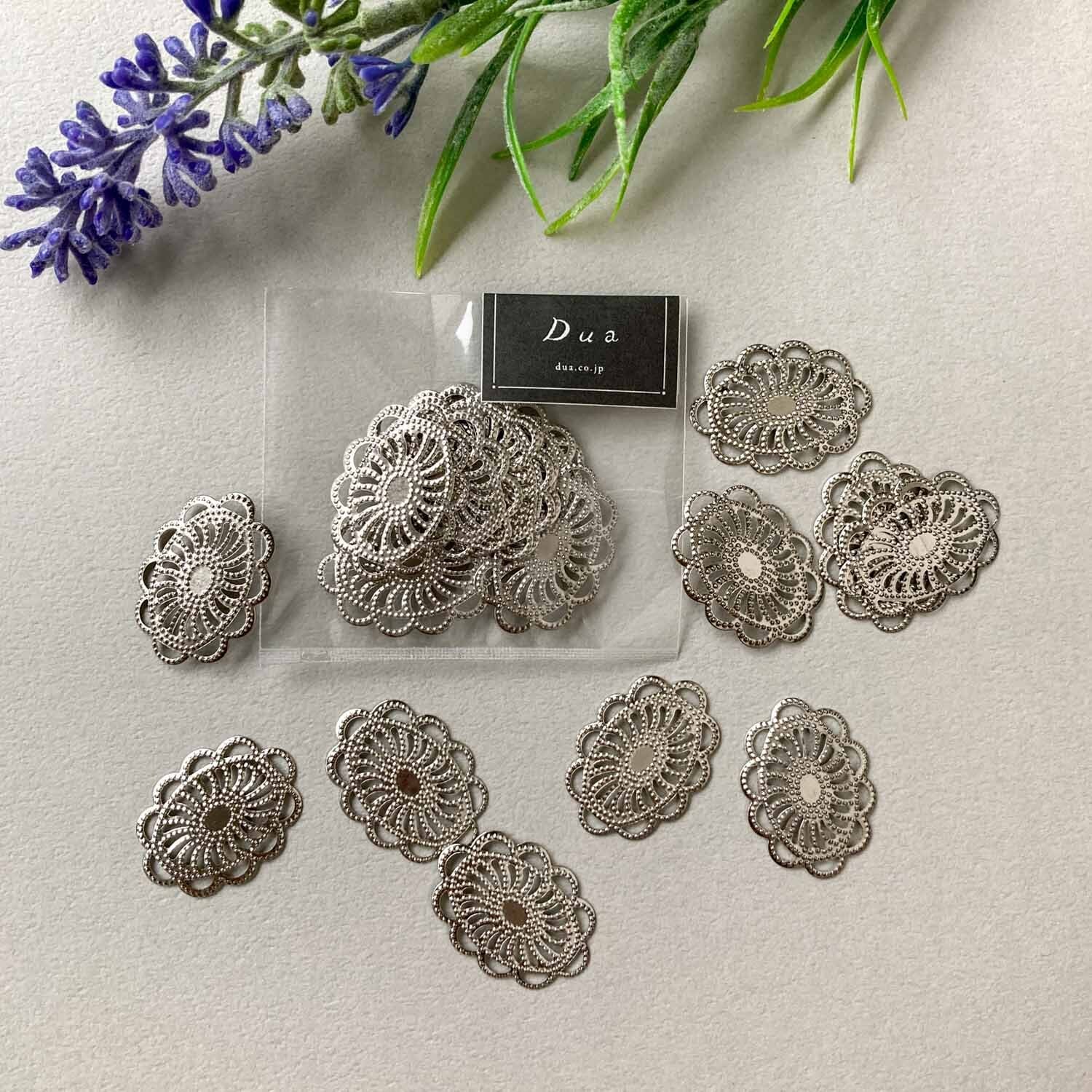 オーバル太陽スカラップ透かしメタルパーツパック（10p） | Dua
