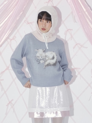 [MARGARIN FINGERS] BRUSH KITTY PULLOVER (LIGHT BLUE) 正規品  韓国 ブランド 韓国ファッション 韓国代行 マーガリンフィンガーズ 日本 店舗