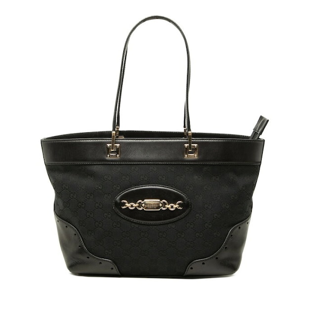 グッチ GGキャンバス トートバッグ ショルダーバッグ 145993 ブラック キャンバス レザー レディース GUCCI 中古