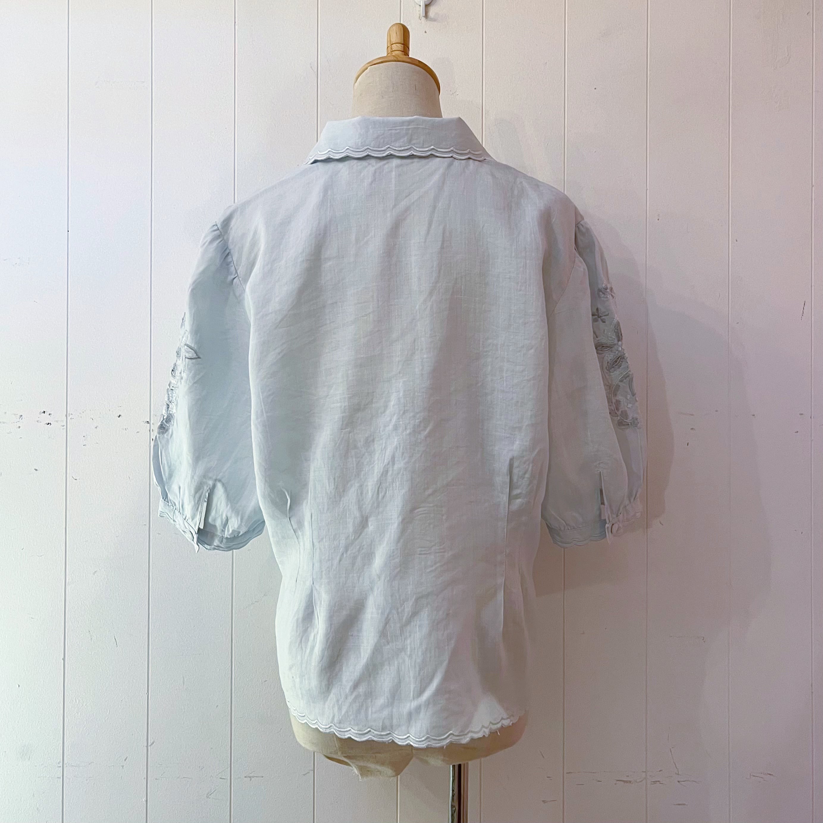 light blue flower embroidery blouse