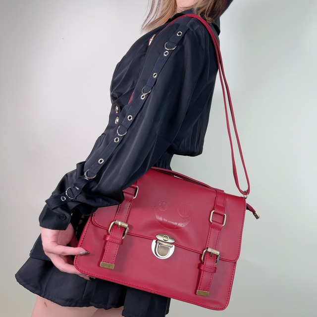 3WAY PU LEATHER FACE LOGO BACKPACK【RED】