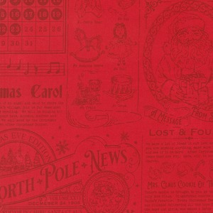 限定数3のみ！USAコットン Holiday Cheer North Pole News レッド 55 X45cmカット販売
