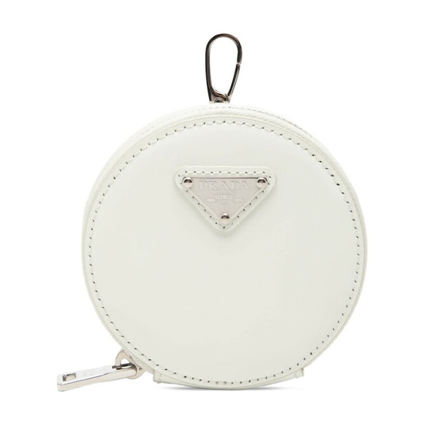 プラダ 三角ロゴ コインケース ラウンドポーチ キーチャーム ホワイト パテントレザー レディース PRADA 【中古】