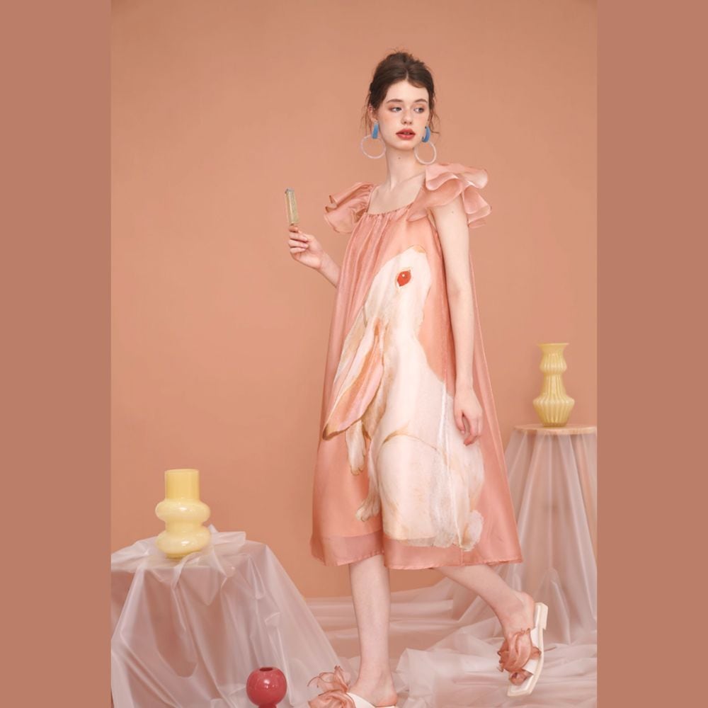 エンジェル袖のビッグラビットワンピース E00237 | EMMA GRAND