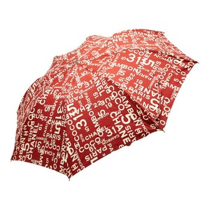 シャネル バイシーライン 折りたたみ傘 日傘 レッド コットン ウッド レディース CHANEL 【中古】