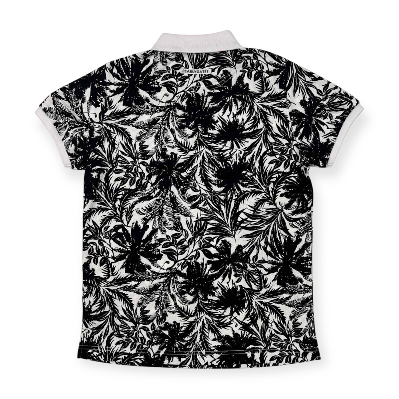 PEARLY GATES パーリーゲイツ 半袖ポロシャツ 黒×白 ヤシの木総柄 レディース 1 /ゴルフウェア/非売品