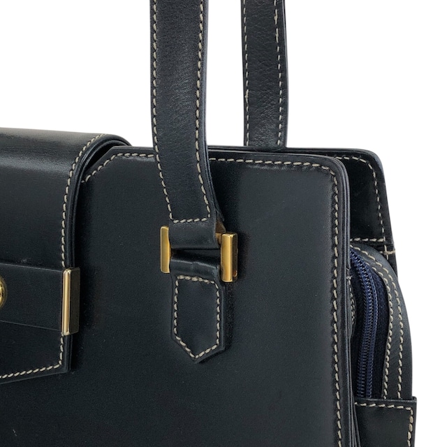 Christian Dior クリスチャン ディオール ハンドバッグ ダークネイビー ロゴ レザー vintage ヴィンテージ オールド undgi8