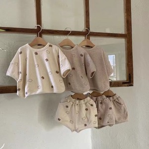 【BABY】韓国風　ワッフルクマ柄セットアップ