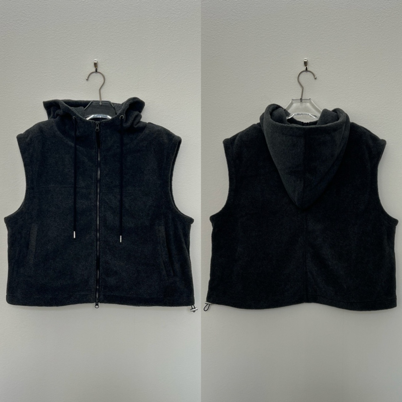 Wzipフリースフーディーvest/チャコール