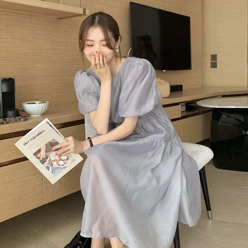 グレースリーブドレス サマースタンダードロングスカート レトロ 夏物 試着室21266772294