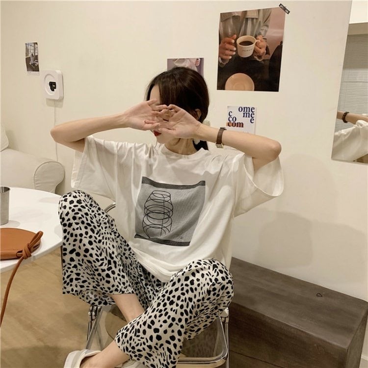 レオパード柄パンツ×ロゴTシャツ No.00030 | 7822