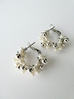 random beads pearl hoop  pierce/earrings silver×pearl