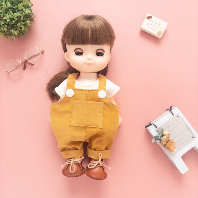 【２点セット】トレーナーサロペット服（キャメル白T）メルちゃんソランちゃん